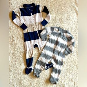 Burts Bees Baby Boys Striped Footed Pjs Sz 3-6 and 12 Mos
